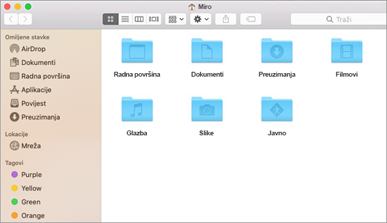 Ogledni početni prozor na Macu