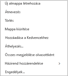 A személyes mappákra jobb gombbal kattintva megjelenő helyi vagy környezeti menü