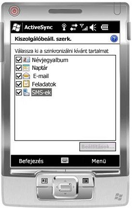 Az SMS-ek jelölőnégyzet bejelölése a Windows Mobile 6.5 rendszerben