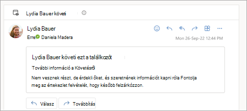 Képernyőkép az értekezletet követő e-mail-válaszról