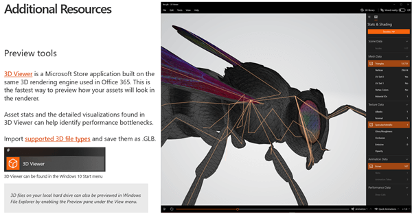 Screenshot from the Additional Resources section of the 3D Content Guidelines