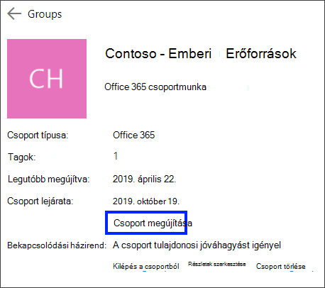 Office 365 csoport megújítása, a lejárati dátum meghosszabbítása