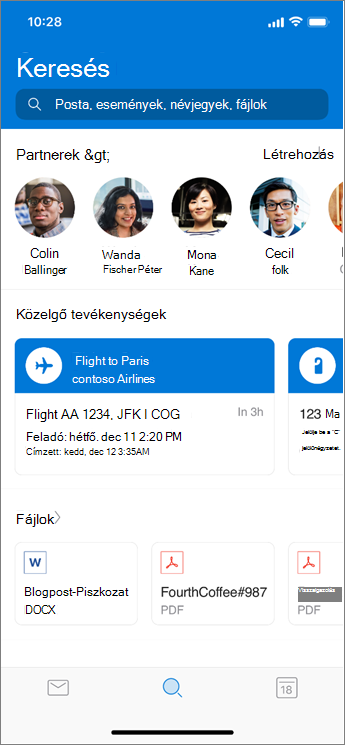 A keresés használata az Outlook Mobile-ban