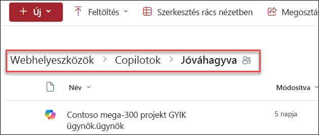 a jóváhagyott Copilot-ügynökök mentési helye mappaszerkezetének képernyőképe