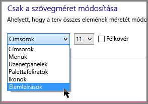 Windows 8-elemleírások formázási beállításai