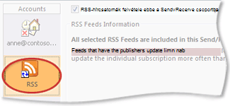 RSS-hírcsatorna Küldési/fogadási csoportban