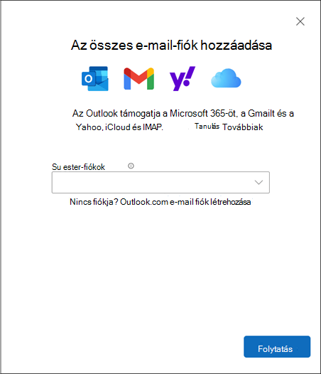 Fiók hozzáadása párbeszédpanel az új Windows Outlookban