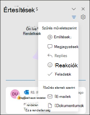 Az Outlook értesítésszűrőjének beállításai