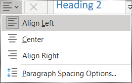 Screenshot of the Paragraph Alignment options in OneNote 2016.