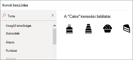 Illessze be az ikonok lapot a keresőmezőbe a „Torta“ szóval és 4 különböző torta ikon fog megjelenni