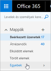 Képernyőkép a Webes Outlook navigációs ablakában lévő Egyebek parancs fölé helyezett kurzorról