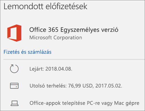 Lejárt Office 365-előfizetés