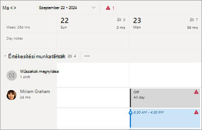 Műszakütközés megtekintése az ütemezésben a Műszakok nézetben.