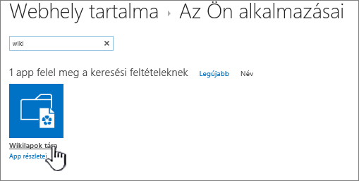 Webhelytartalom a wikiapp kiemelt csempéjével