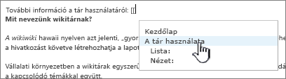 Hivatkozás beszúrása wikilapba