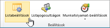 Az oldal menüszalagjának Lista beállításai gombja