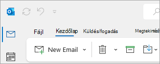 Képernyőkép a klasszikus Outlook menüszalagról, amelyen a Fájl lehetőség látható a lap beállításai között.