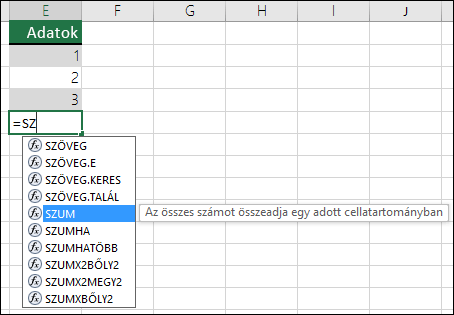 Excel-képletek automatikus kiegészítése