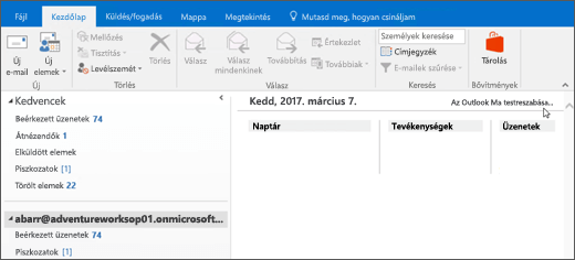 Az Outlook Ma nézetablak üres 