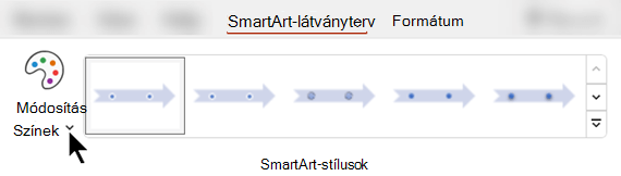A SmartArt-látványterv lapon a Színek módosítása lehetőség választásával válasszon másik színt a képhez.
