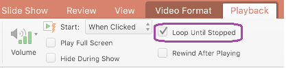 A PowerPoint-videók lejátszására szolgáló "ismétlés a Leállításig" parancs.