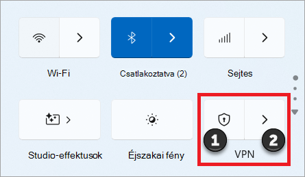 A gyorsbeállítások VPN-kapcsolója Windows 11.