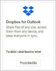 Az ingyen elérhető Dropbox for Outlook bővítmény csempéjének képe.