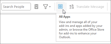 A Minden alkalmazás ikon egy összecsukott menüszalag-elrendezésen a Windows Outlookban.
