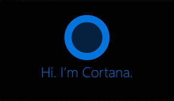 A Cortana emblémája és a "Hi" szó. Cortana vagyok. "