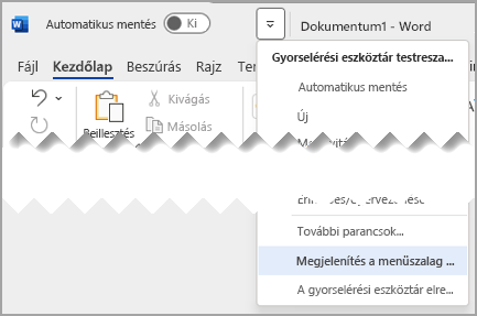 Quick Access Toolbar drop menu Show above the Toolbar