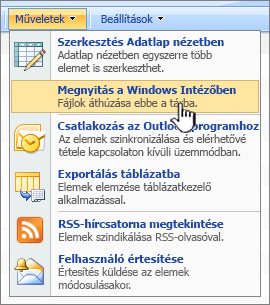 A Műveletek alatt a Megnyitás a Windows Explorerben menülehetőség