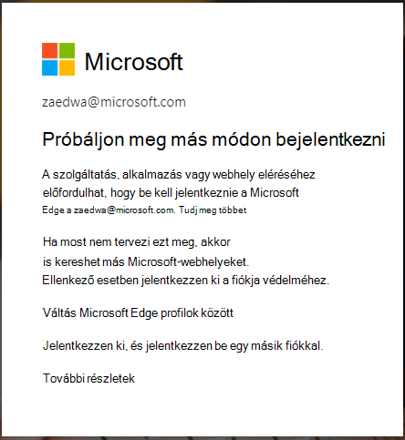 üzenet, amely akkor jelenik meg, ha a Microsoft Edge böngészőbe való bejelentkezés szükséges
