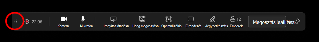 Jelölje ki és húzza a húzási sávot, hogy az előadói eszköztárat a képernyő tetszőleges pontjára helyezze.