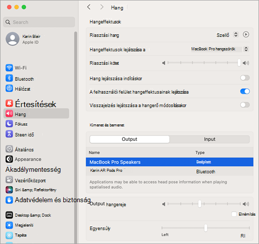 Mac rendszerbeállítások hangeffektusok