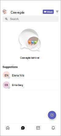 A Teams ingyenes mobil csevegési képernyője