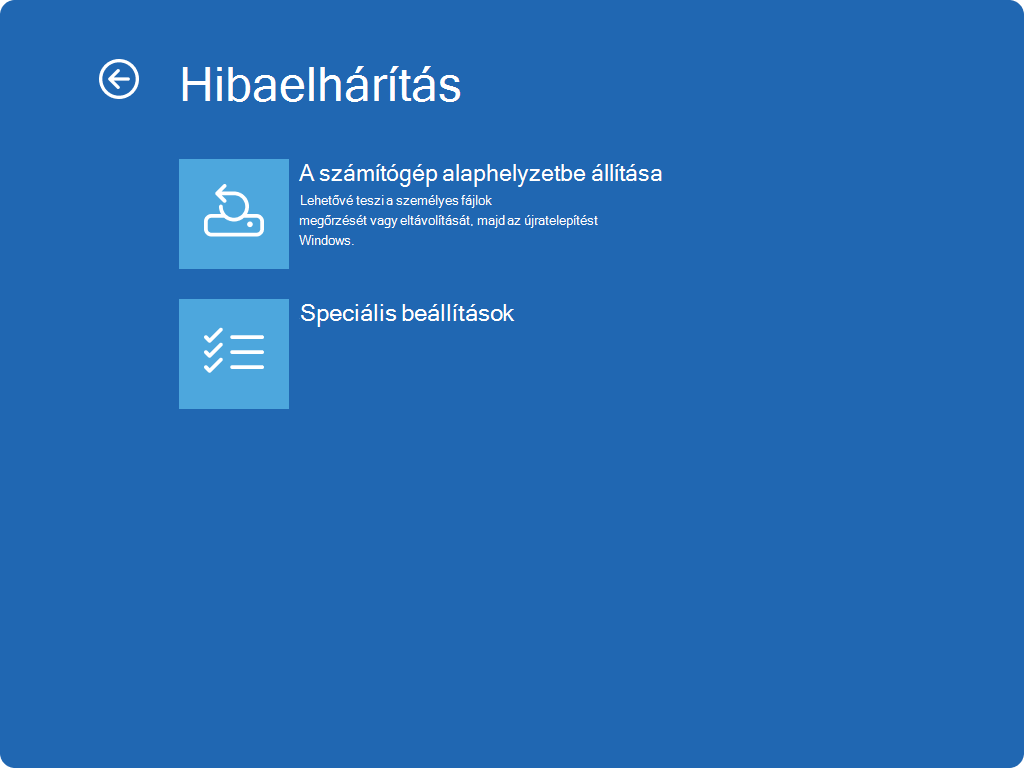 Képernyőkép a Windows RE – Hibaelhárítás képernyőről.