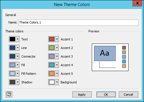 Screesnhot displaying Create New Theme Colors dialog box in Visio
