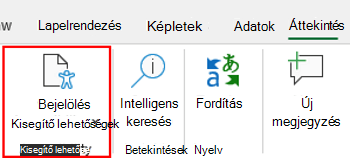 A Windows Excel Akadálymentesség ellenőrzése osztott gombja.