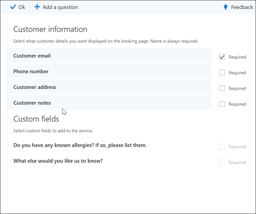 Képernyőkép: az egyéni kérdések fő listáját jeleníti meg.