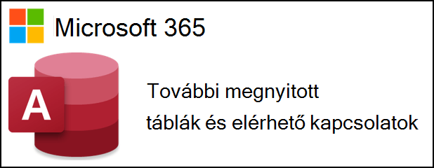 Microsoft 365-höz készült Access embléma a megnyitott táblákat és az elérhető kapcsolatokat jelző szöveg mellett