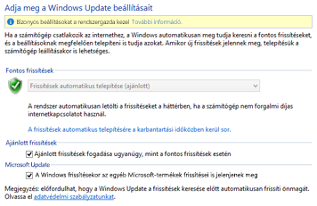 A Windows 8 Windows Update-beállításai a Vezérlőpulton