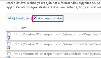 Képernyőkép: a hivatkozás törlése parancs a megbízható webhelyen