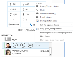 Képernyőkép: a hangposta lekérdezése a Lyncben
