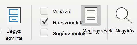 Képernyőkép a Rácsvonalak jelölőnégyzetről a Microsoft PowerPoint Nézet lapján.