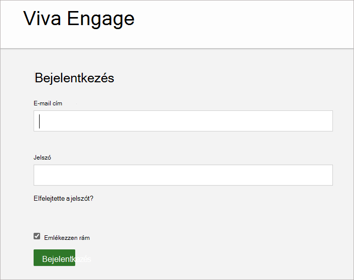 Képernyőkép arról a képernyőről, amelyen megadhatja a Viva Engage-fiókjához társított e-mail-címet és jelszót.