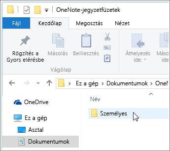 Képernyőkép a Windows Dokumentumok mappájáról, melyben látható a OneNote jegyzetfüzetmappája.
