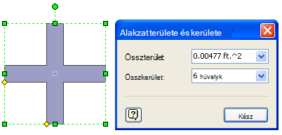 The Area and Perimeter dialog box showing the measurements for a selected shape.