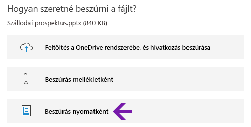 Fájlnyomat opció a Windows 10 OneNote-ban