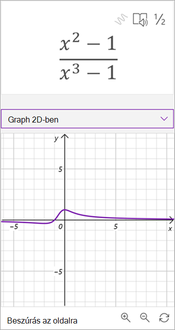 képernyőkép az x négyzetes egyenlethez létrehozott matematikai asszisztens által létrehozott gráfról – 1 x-ről a harmadik mínusz 1-re