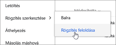 Fájl kiemelése a rögzítettek szerkesztése és a Rögzítés feloldás gomb kiemelve